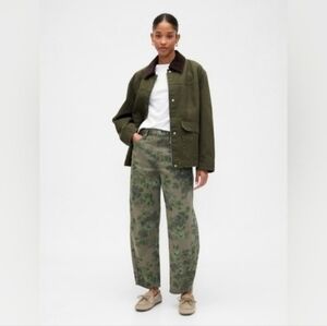 Gap High Rise Print Barrel Jeans Camo Green Floral 14/32